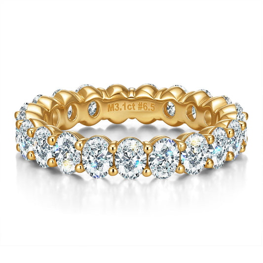 gona- Sterling Slilver Lab-Certified Oval Brilliant Cut Moissanite - Eternity Classic Engagement Ring 14K Yellow Gold Plated (Includes GRA Certification from Gemological Research Association)