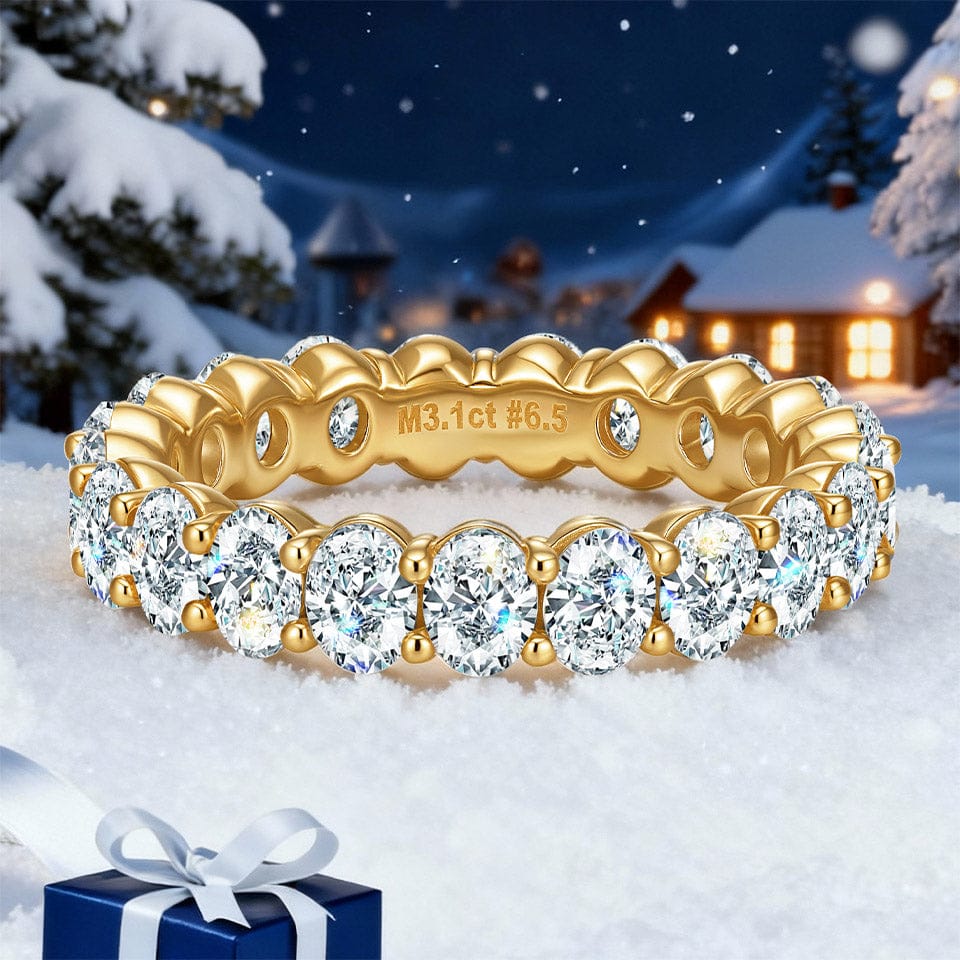 Sterling Slilver Lab-Certified Oval Brilliant Cut Moissanite - Eternity Classic Engagement Ring 14K Yellow Gold Plated (Includes GRA Certification from Gemological Research Association)