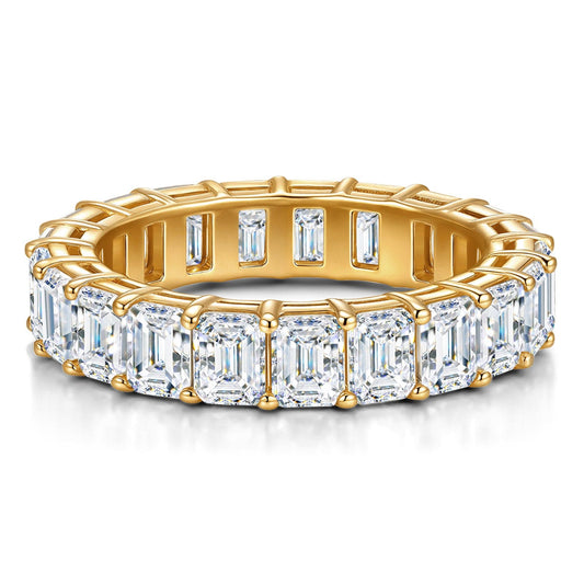 gona- Sterling Slilver Lab-Certified Emerald Cut Moissanite - Eternity Classic Engagement Ring 14K Yellow Gold Plated (Includes GRA Certification from Gemological Research Association)