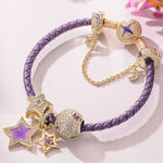 Purple Star Tarnish-resistant Silver Charms Bracelet Set With Enamel In 14K Gold Plated (Includes bracelet and all charms shown)