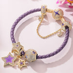 Purple Star Tarnish-resistant Silver Charms Bracelet Set With Enamel In 14K Gold Plated