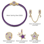 Purple Star Tarnish-resistant Silver Charms Bracelet Set With Enamel In 14K Gold Plated (Includes bracelet and all charms shown)