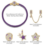 Purple Star Tarnish-resistant Silver Charms Bracelet Set With Enamel In 14K Gold Plated