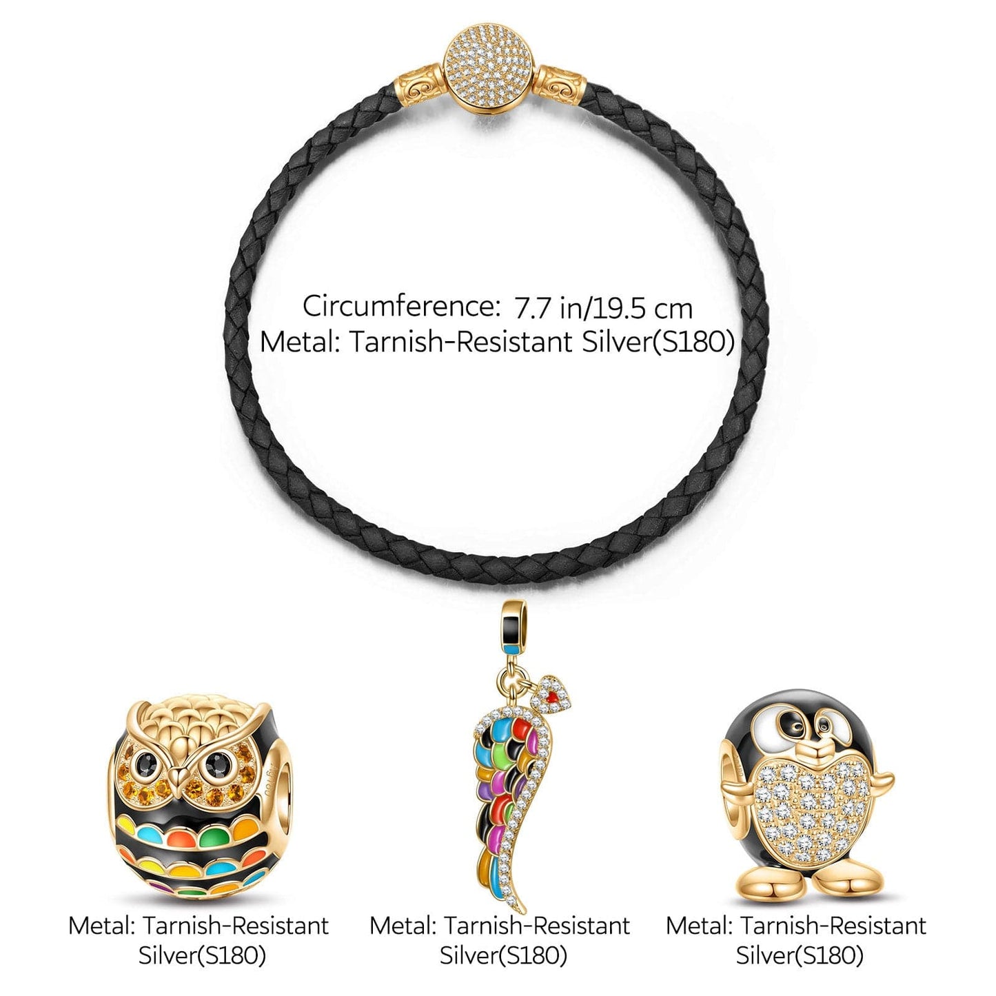 Animals Tarnish-resistant Silver Charms Bracelet Set With Enamel In 14K Gold Plated