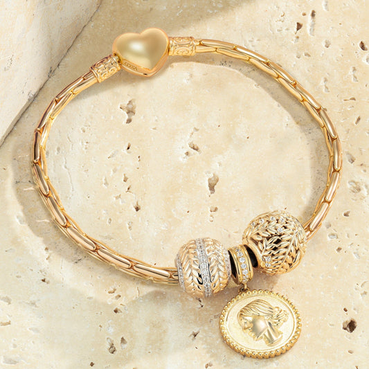 gona- Sterling Silver Memories Of Versailles Charms Bracelet Set In 14K Gold Plated (Includes bracelet and all charms shown)