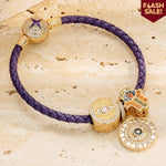 The Eye of David Tarnish-resistant Silver Leather Charms Bracelet Set With Enamel In 14K Gold Plated (Includes bracelet and all charms shown)