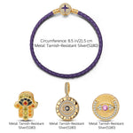 The Eye of David Tarnish-resistant Silver Leather Charms Bracelet Set With Enamel In 14K Gold Plated (Includes bracelet and all charms shown)