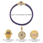 The Eye of David Tarnish-resistant Silver Leather Charms Bracelet Set With Enamel In 14K Gold Plated (Includes bracelet and all charms shown)