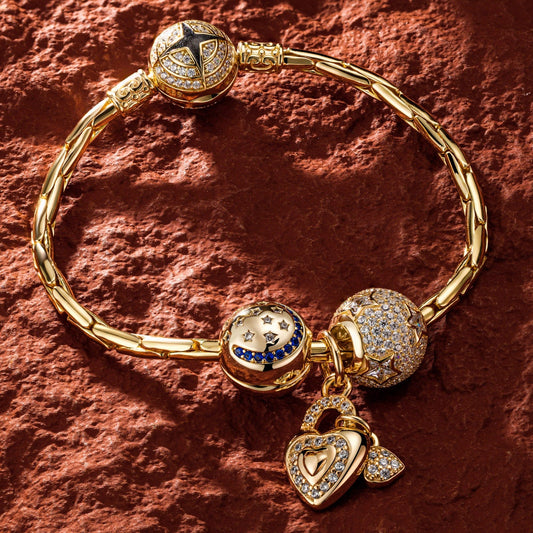 gon- Sterling Silver Promise Charms Bracelet Set With Enamel In 14K Gold Plated
