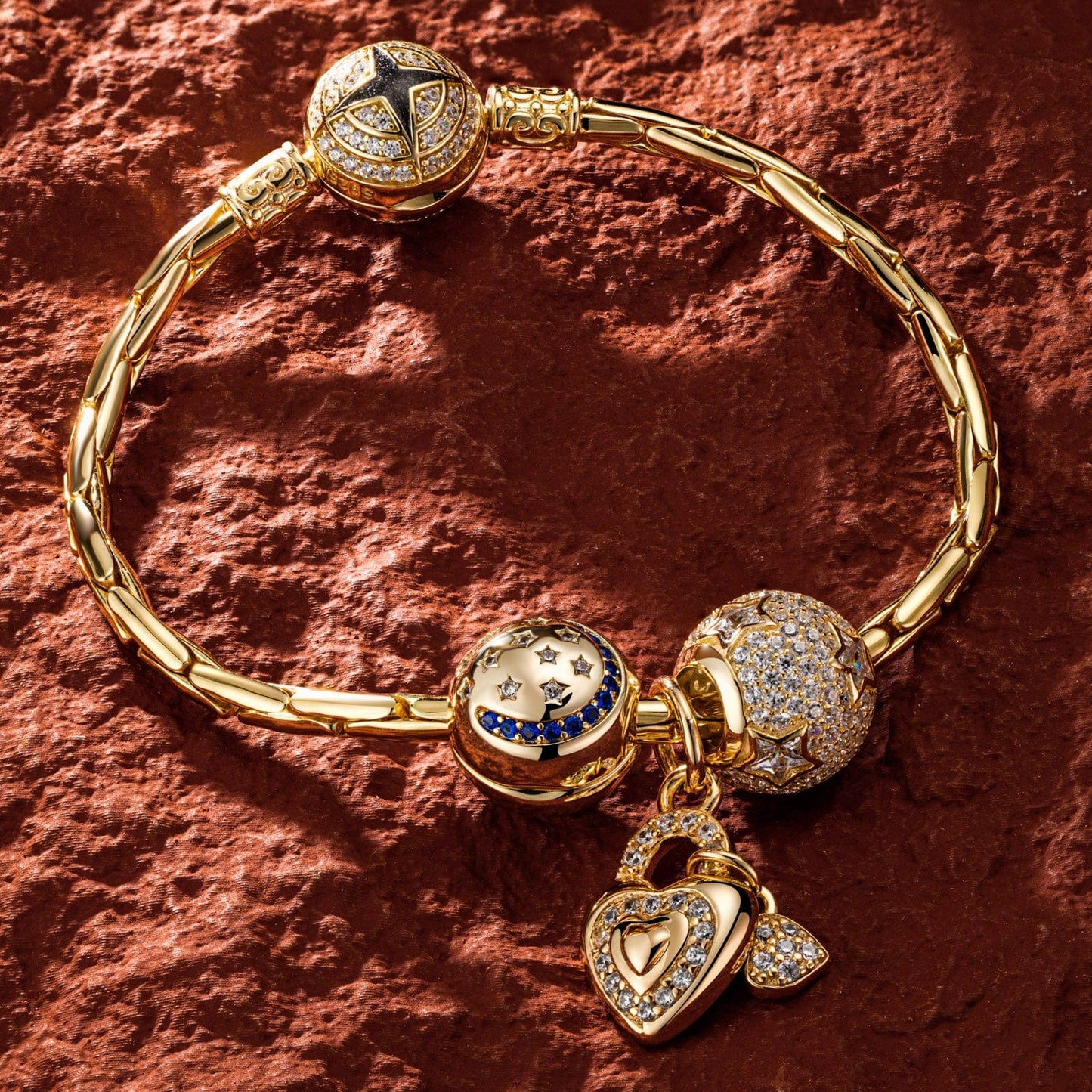 Sterling Silver Promise Charms Bracelet Set With Enamel In 14K Gold Plated (Includes bracelet and all charms shown)