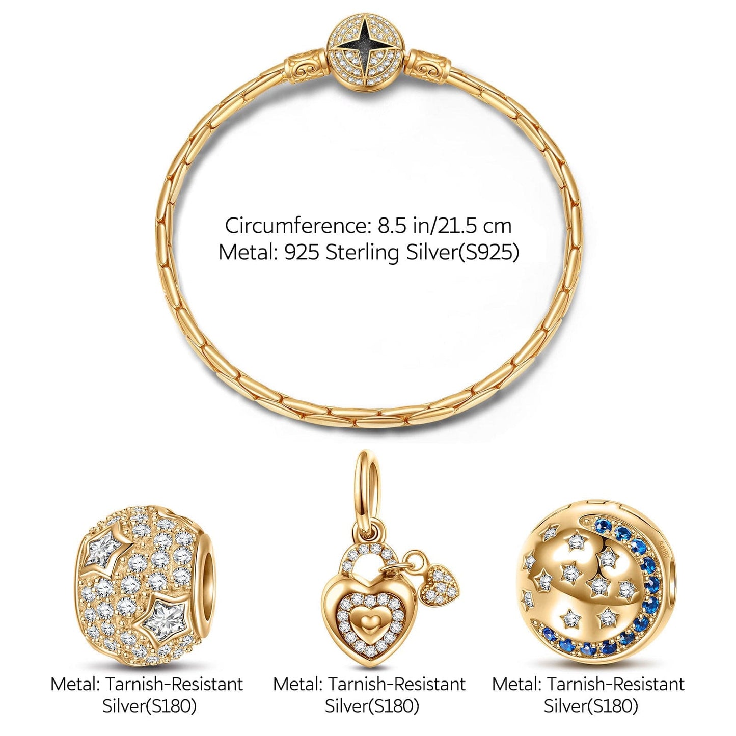 Sterling Silver Promise Charms Bracelet Set With Enamel In 14K Gold Plated