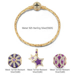 Sterling Silver Starry Night Charms Bracelet Set With Enamel In 14K Gold Plated (Includes bracelet and all charms shown)