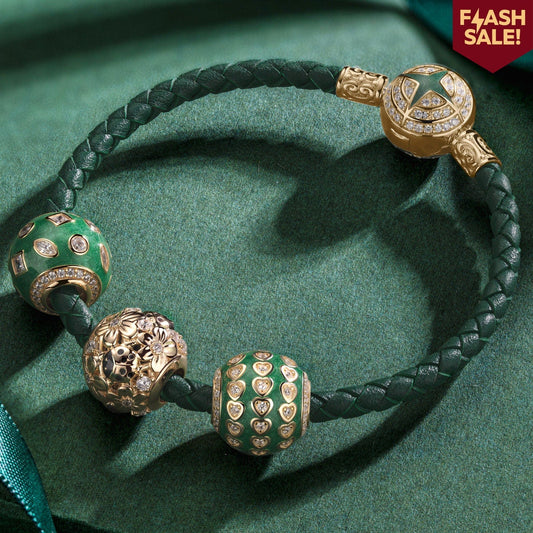 gona- Spring Blossoms Tarnish-resistant Silver Charms Bracelet Set With Enamel In 14K Gold Plated (Includes bracelet and all charms shown)