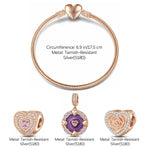 Enchanted Rose Tarnish-resistant Silver Charms Bracelet Set With Enamel In Rose Gold Plated