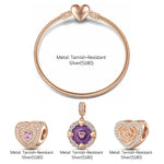Enchanted Rose Tarnish-resistant Silver Charms Bracelet Set With Enamel In Rose Gold Plated (Includes bracelet and all charms shown)