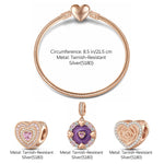 Enchanted Rose Tarnish-resistant Silver Charms Bracelet Set With Enamel In Rose Gold Plated (Includes bracelet and all charms shown)