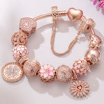 A Bouquet of Love Tarnish-resistant Silver Charms Bracelet Set With Enamel In Rose Gold Plated (Includes bracelet and all charms shown)