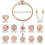 A Bouquet of Love Tarnish-resistant Silver Charms Bracelet Set With Enamel In Rose Gold Plated (Includes bracelet and all charms shown)