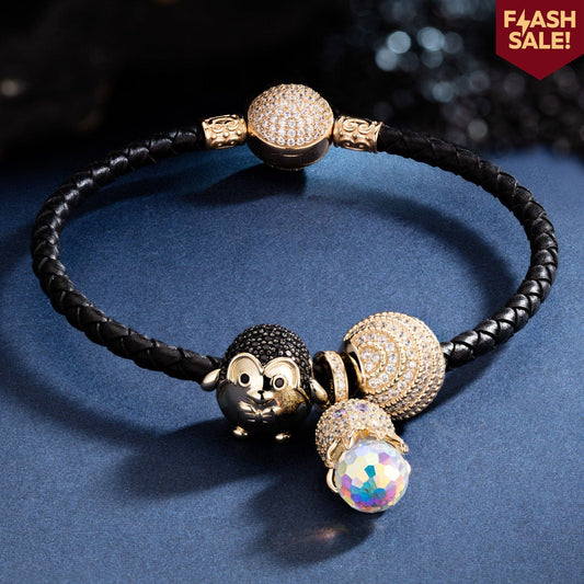 gona- Sea Penguin And Octopus Tarnish-resistant Silver Charms Bracelet Set In 14K Gold Plated (Includes bracelet and all charms shown)