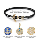 Waves And Anchors Tarnish-resistant Silver Leather Charms Bracelet Set With Enamel In 14K Gold Plated