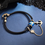 Boat Anchor Tarnish-resistant Silver Leather Charms Bracelet Set With Enamel In 14K Gold Plated (Includes bracelet and all charms shown)