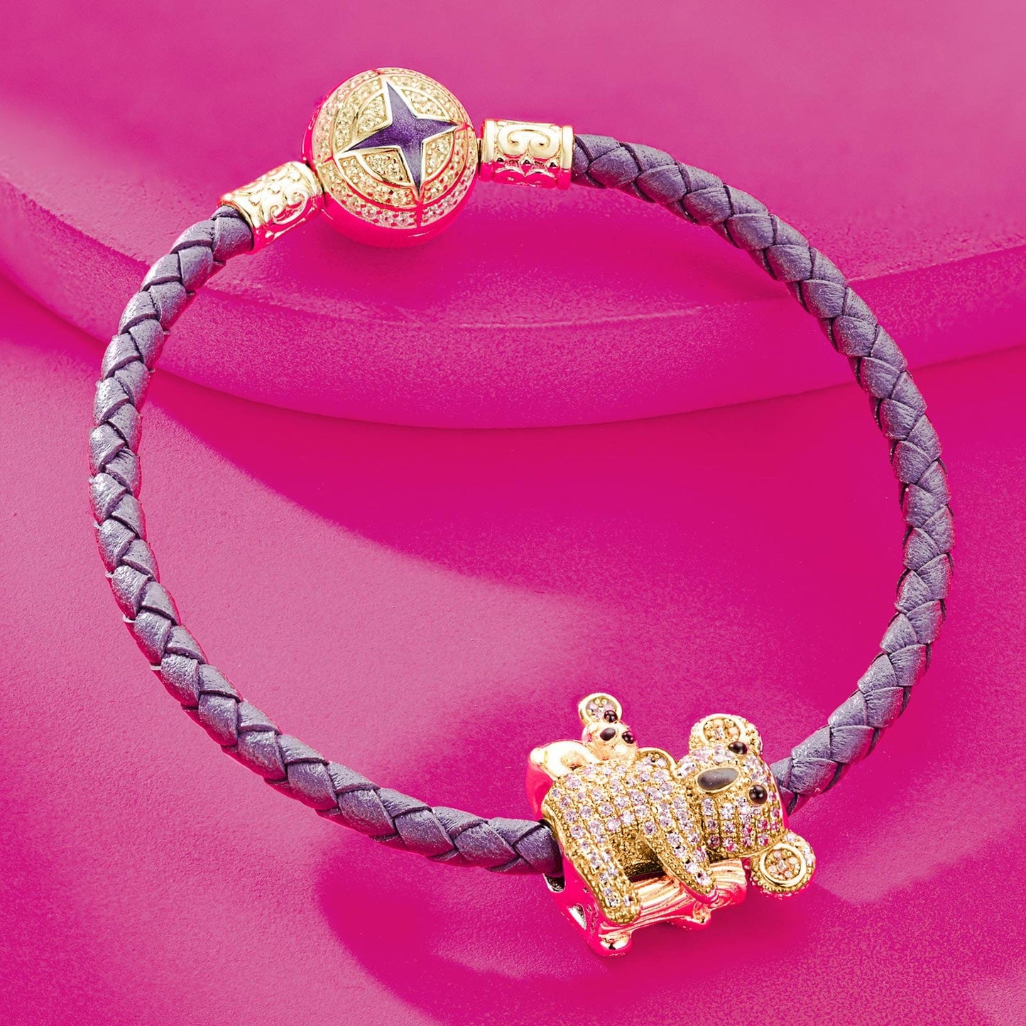 Cute Koala Tarnish-resistant Silver Charms Bracelet Set With Enamel In 14K Gold Plated (Includes bracelet and all charms shown)