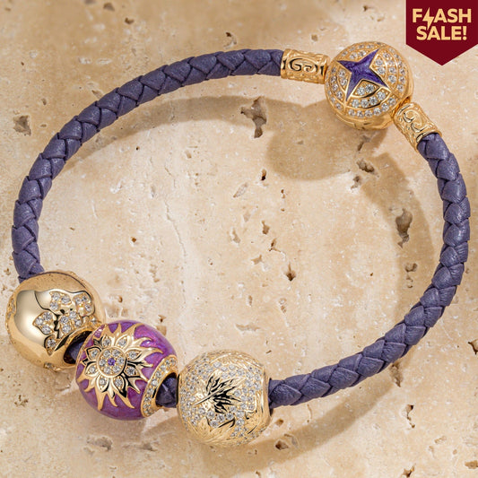 gona- Blooming Mulberry Purple Tarnish-resistant Silver Charms Bracelet Set With Enamel In 14K Gold Plated (Includes bracelet and all charms shown)
