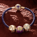 Blooming Mulberry Purple Tarnish-resistant Silver Charms Bracelet Set With Enamel In 14K Gold Plated (Includes bracelet and all charms shown)