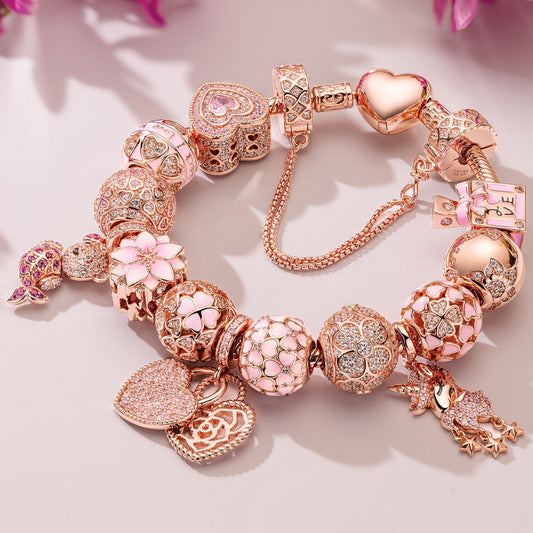 gon- Fantasy Island Tarnish-resistant Silver Charms Bracelet Set With Enamel In Rose Gold Plated
