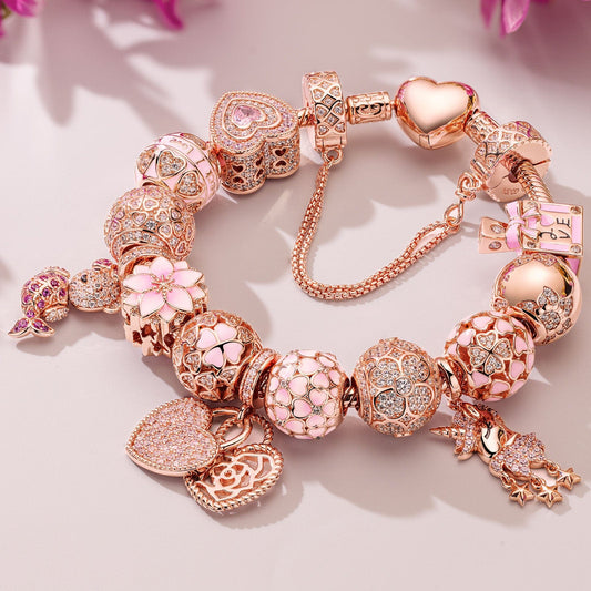 gon- Fantasy Island Tarnish-resistant Silver Charms Bracelet Set With Enamel In Rose Gold Plated (Includes bracelet and all charms shown)