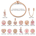 Fantasy Island Tarnish-resistant Silver Charms Bracelet Set With Enamel In Rose Gold Plated
