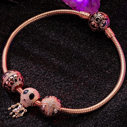 gon- The Skull Mirage Tarnish-resistant Silver Charms Bracelet Set With Enamel In Rose Gold Plated