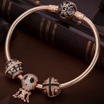 The Skull Mirage Tarnish-resistant Silver Charms Bracelet Set With Enamel In Rose Gold Plated (Includes bracelet and all charms shown)