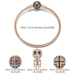 The Skull Mirage Tarnish-resistant Silver Charms Bracelet Set With Enamel In Rose Gold Plated (Includes bracelet and all charms shown)