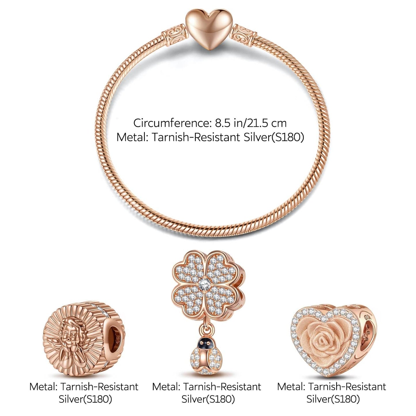 Smiling Flower Tarnish-resistant Silver Charms Bracelet Set In Rose Gold Plated