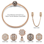Lucky Four-Leaf Clover Tarnish-resistant Silver Charms Bracelet Set With Enamel In Rose Gold Plated