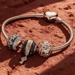 Key to Infinity Tarnish-resistant Silver Charms Bracelet Set With Enamel In Rose Gold Plated (Includes bracelet and all charms shown)