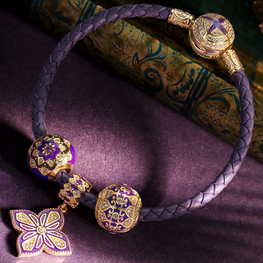 gona- Sterling Silver First Blossoming Charms Bracelet Set With Enamel In 14K Gold Plated (Includes bracelet and all charms shown)