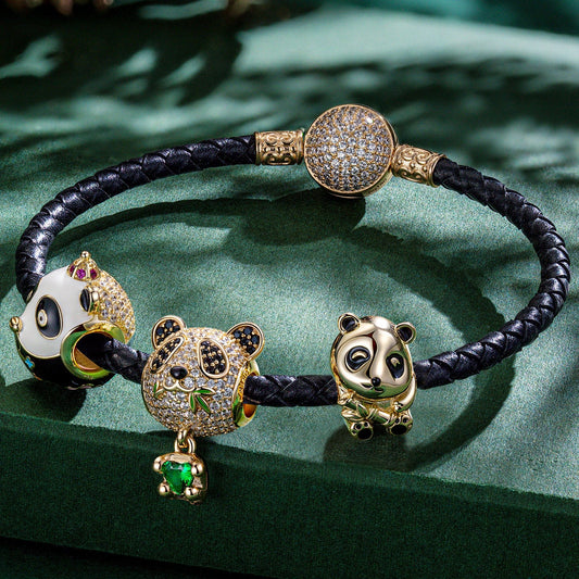 gon- Lovely Panda Tarnish-resistant Silver Animals Charms Bracelet Set With Enamel In 14K Gold Plated - Heartful Hugs Collection