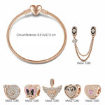 Inseparable Soulmates Tarnish-resistant Silver Animals Charms Bracelet Set With Enamel In Rose Gold Plated (Includes bracelet and all charms shown)