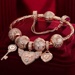 Endless Love Tarnish-resistant Silver Charms Bracelet Set In Rose Gold Plated (Includes bracelet and all charms shown)