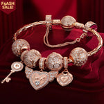 Endless Love Tarnish-resistant Silver Charms Bracelet Set In Rose Gold Plated (Includes bracelet and all charms shown)