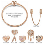 Rose Dreamcatcher Tarnish-resistant Silver Charms Bracelet Set In Rose Gold Plated (Includes bracelet and all charms shown)