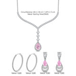 Necklace and Earrings Set: Rosy Teardrop Tarnish-resistant Silver Necklace and Charms Earrings with Sterling Silver Ear Post In White Gold Plated