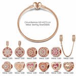 Sterling Silver Cherished Memories Charms Bracelet Set With Enamel In Rose Gold Plated