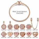Sterling Silver Cherished Memories Charms Bracelet Set With Enamel In Rose Gold Plated (Includes bracelet and all charms shown)