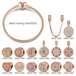 Sterling Silver Forever Grateful Charms Bracelet Set With Enamel In Rose Gold Plated (Includes bracelet and all charms shown)