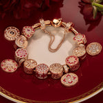 Sterling Silver Forever Grateful Charms Bracelet Set With Enamel In Rose Gold Plated