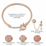 Sterling Silver Key to the Blooming Heart Charms Bracelet Set With Enamel In Rose Gold Plated (Includes bracelet and all charms shown)