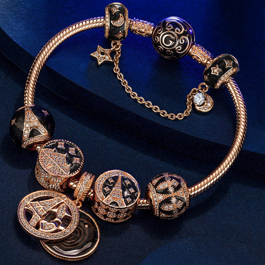 gona- Sterling Silver Mysterious Allure Charms Bracelet Set With Enamel In Rose Gold Plated (Includes bracelet and all charms shown)